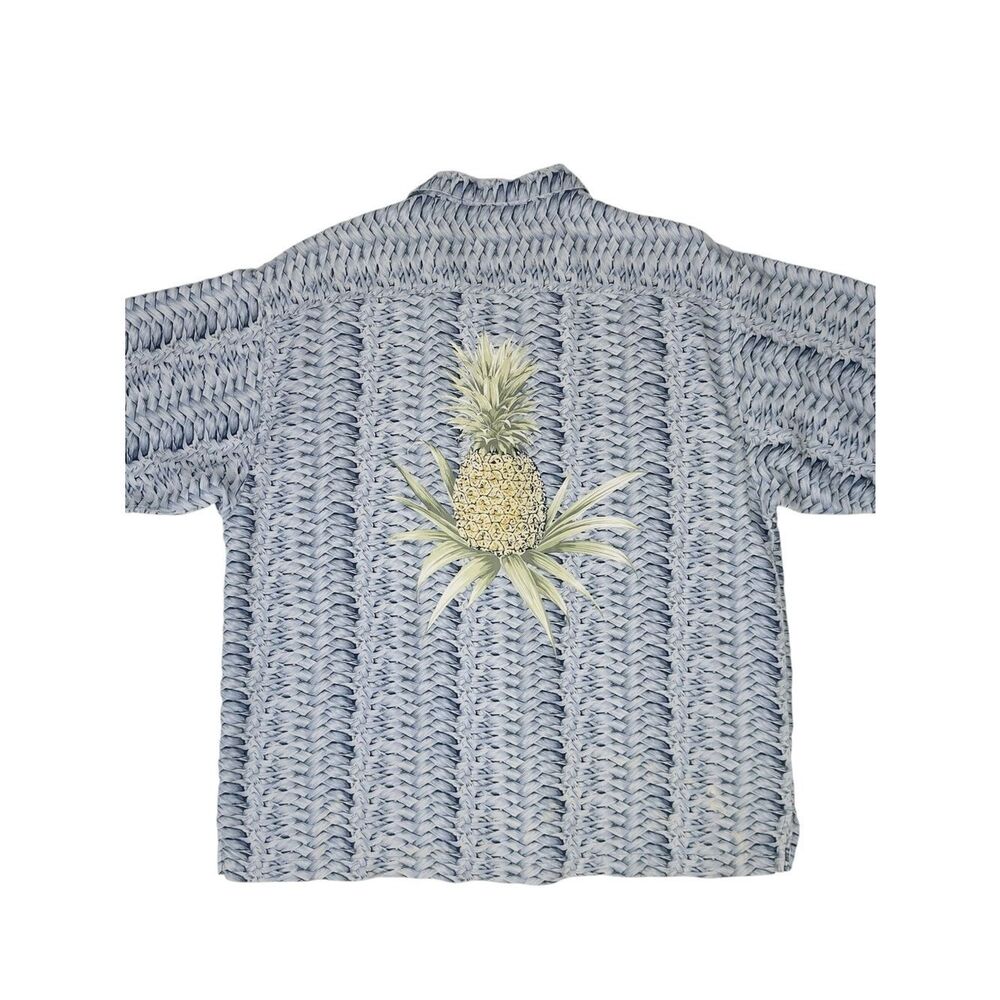 Tommy Bahama Shirt Mens XL Blue White Floral Silk Hawaiian Pineapple Print
